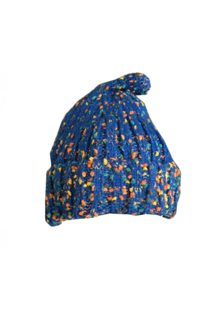 Фото товара 16859, шапка вязанная синяя с точкой